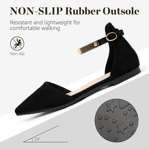 🆕Women's Black Flats Shoes Comfort Ballet Outsole Ankle Strap Shoes - Picture 4 of 7